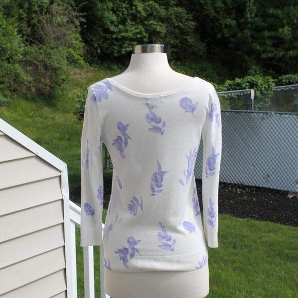 Premise Studio Women's Pullover Sweater Purple Floral White Lightweight Size S - Picture 12 of 13